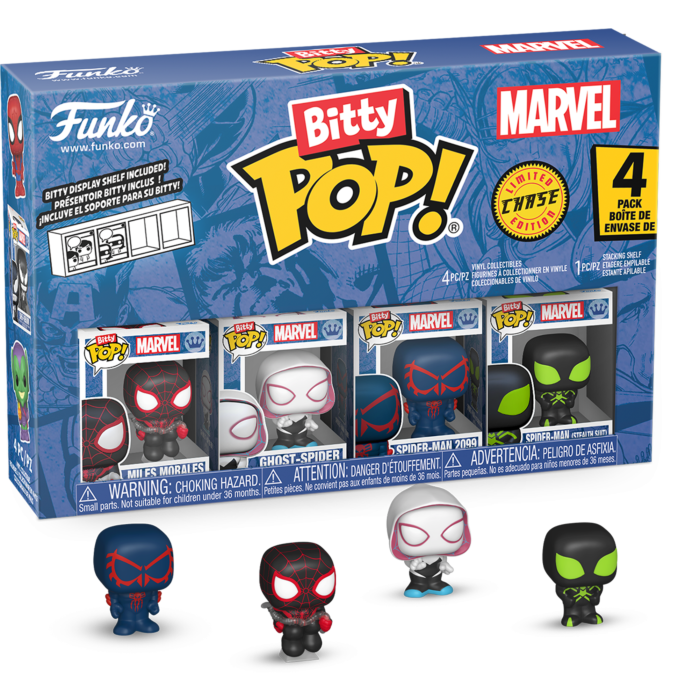 Funko Pop! Spider-Man - Miles Morales, Ghost-Spider, Spider-Man 2099 & Mystery Chase Bitty - 4 Pack