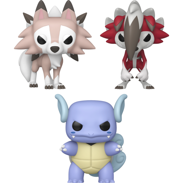 Funko Pop! Pokemon - Lycanroc (Midday Form), Lycanroc (Midnight Form) & Wartortle - Bundle (Set of 3)