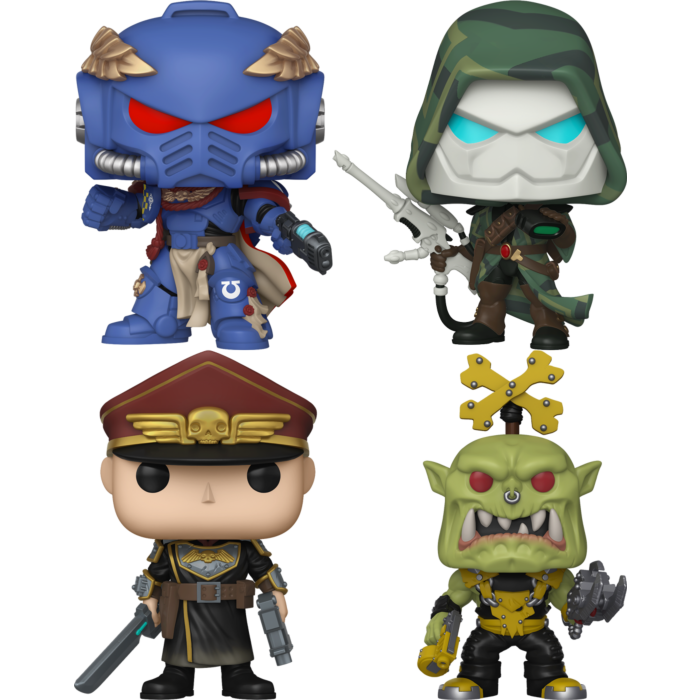 Funko Pop! Total War: Warhammer 40,000 - Ultramarines Captain, Astra Militarum Commisar, Ork Nob & Aeldari Ranger - Bundle (Set of 4)