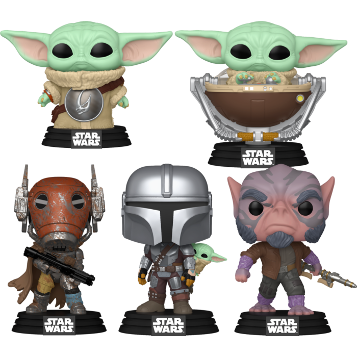 Funko Pop! Star Wars: The Mandalorian & Grogu (2026) - Mandalorian, Grogu, Mercenary Guard Droid, Zeb & Grogu in Pram - Bundle (Set of 5) - Real Pop Mania