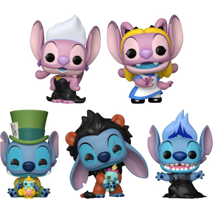 Funko Pop! Disney: Stitch in Costume - Angel as Alice & Ursula, and Stitch as Hades, Mad Hatter & Scar - Bundle (Set of 5) - Real Pop Mania