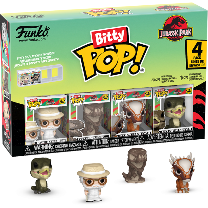 Funko Bitty Pop! Jurassic Park - John Hammond, Tyrannosaurus Fossil, Stygimoloch & Velociraptor - 4-Pack - Real Pop Mania