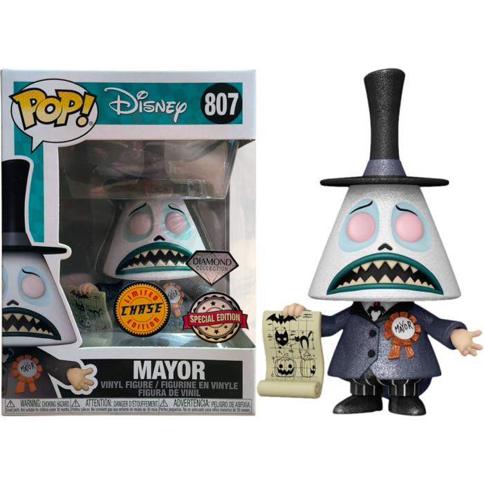Funko Pop! The Nightmare Before Christmas - Mayor with Megaphone Diamond Glitter - in Acrylic with Pop! Protector #807 - Chase Variant