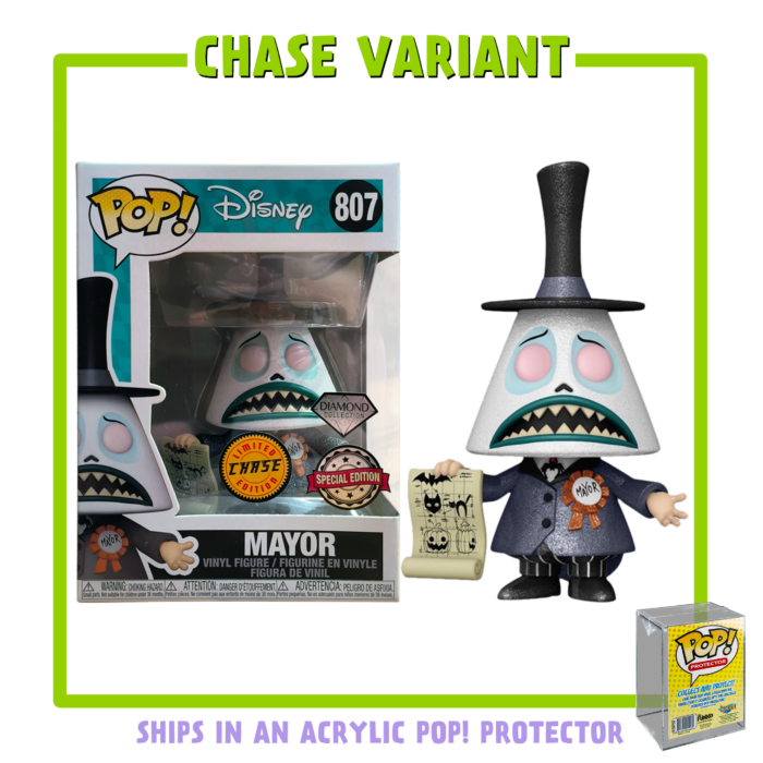 Funko Pop! The Nightmare Before Christmas - Mayor with Megaphone Diamond Glitter - in Acrylic with Pop! Protector #807 - Chase Variant