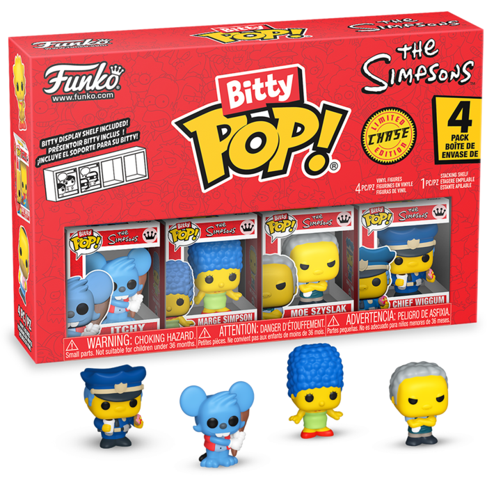 Funko Pop! Simpsons - Itchy, Marge Simpson, Moe Szyslak & Mystery Chase Bitty - 4 Pack