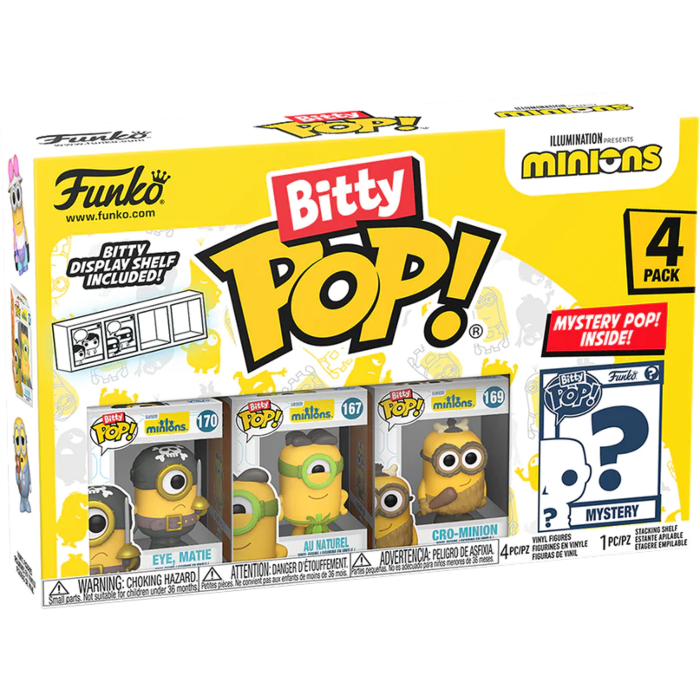 Funko Pop! Minions - Eye Matie, Au Naturel, Cro-Minion & Mystery Bitty - 4 Pack