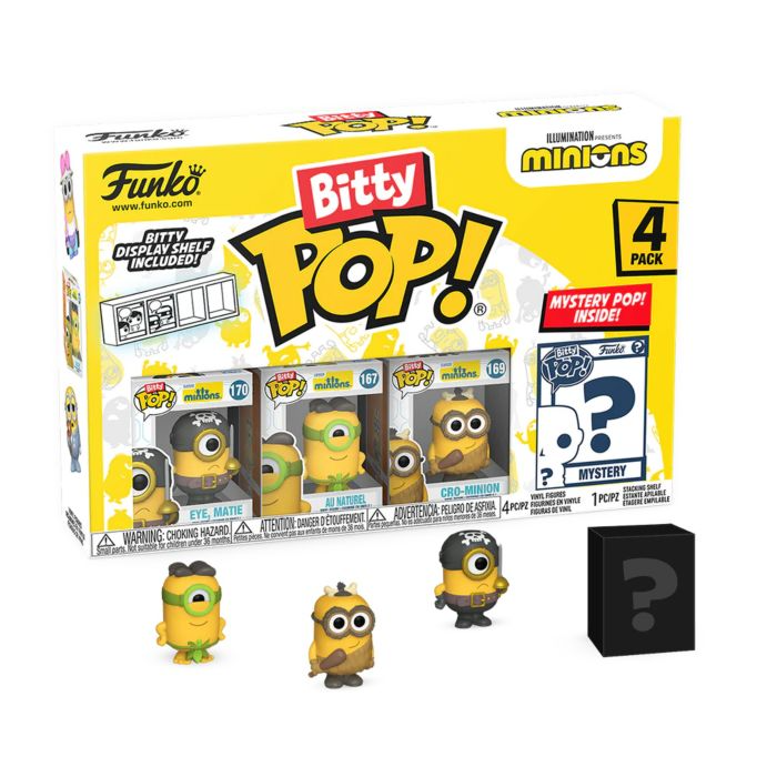 Funko Pop! Minions - Eye Matie, Au Naturel, Cro-Minion & Mystery Bitty - 4 Pack