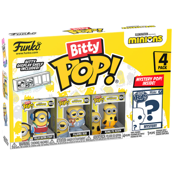 Funko Pop! Minions - Roller Skating Stuart, Pajama Bob, Kung Fu Kevin & Mystery Bitty - 4 Pack