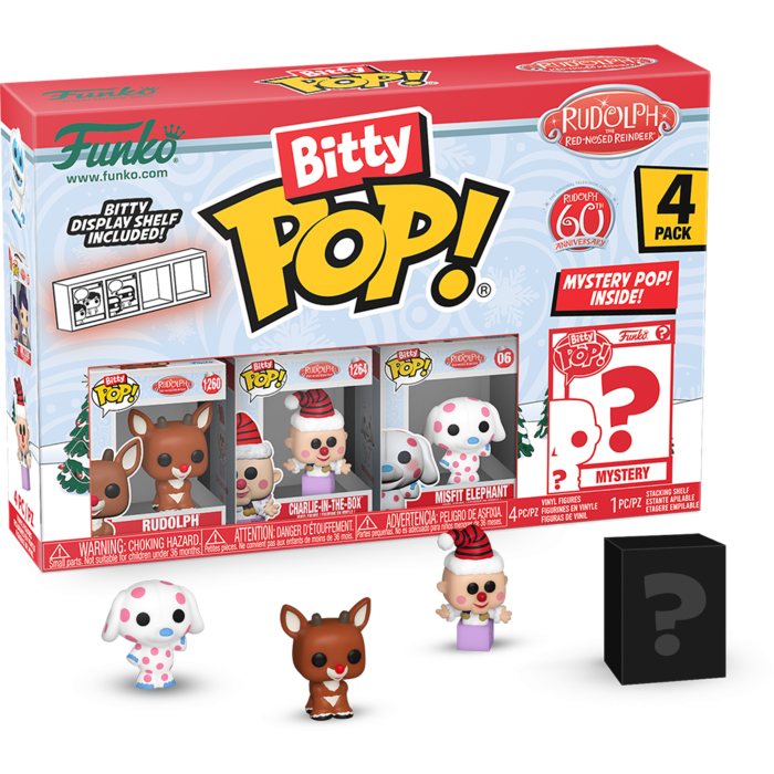 Funko Pop! Rudolph the Red-Nosed Reindeer (1964) - Charlie-in-the-Box, Rudolph, Misfit Elephant & Mystery 60th Anniversary Bitty - (4 - Pack)