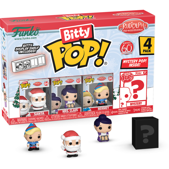 Funko Pop! Rudolph the Red-Nosed Reindeer (1964) - Santa, Mrs. Claus, Hermey & Mystery 60th Anniversary Bitty - (4-Pack)