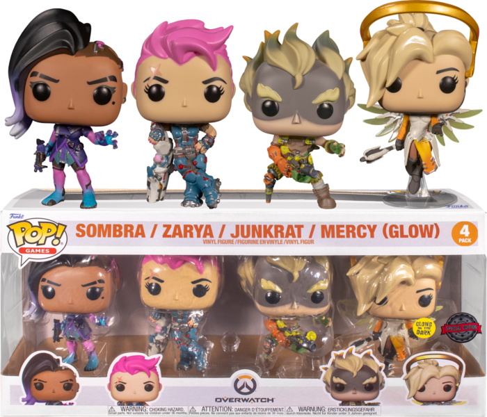 Funko Pop! Overwatch - Sombra, Zarya , Junkrat & Mercy Glow in the Dark - 4-Pack - Real Pop Mania