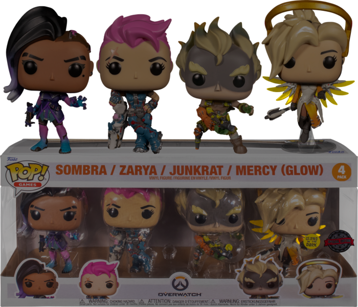 Funko Pop! Overwatch - Sombra, Zarya , Junkrat & Mercy Glow in the Dark - 4-Pack - Real Pop Mania