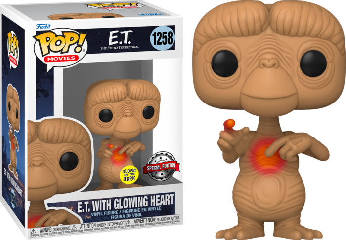 Funko Pop! E.T. The Extra-Terrestrial - E.T. with Glowing Heart 40th Anniversary Glow in the Dark #1258 - Real Pop Mania