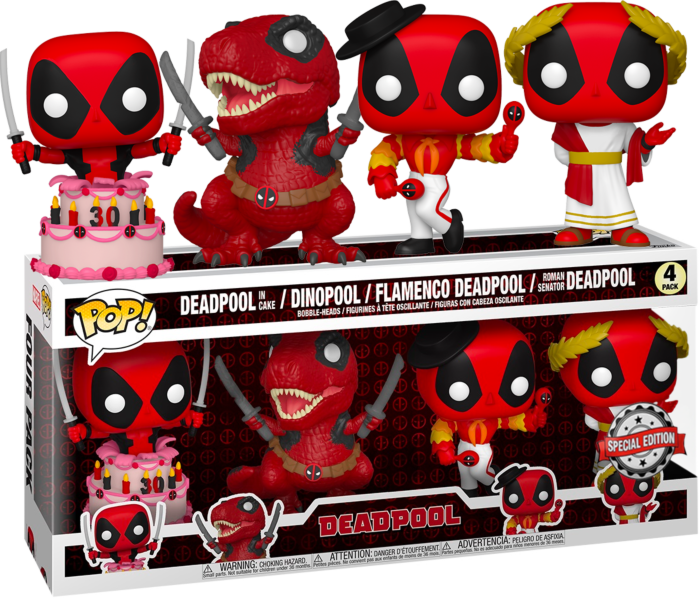 Funko Pop! Deadpool - Deadpool in Cake, Dinopool, Flamenco & Roman Sen