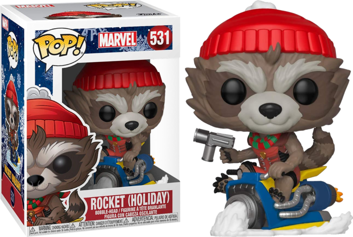 Funko Pop! Guardians Of The Galaxy - Rocket Raccoon on Snowmobile Chri