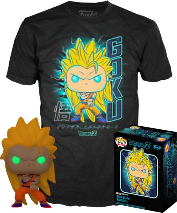 Funko Pop! Dragon Ball Z - Super Saiyan 3 Goku Glow in the Dark - Vinyl Figure & T-Shirt Box Set
