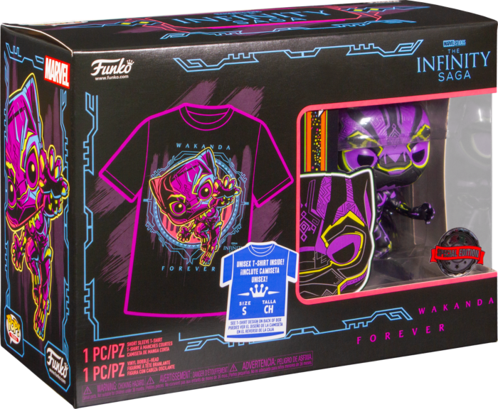 Funko Pop! Marvel: Blacklight - Black Panther Blacklight - Vinyl Figure & T-Shirt Box Set