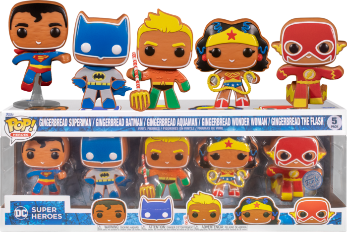 Funko Pop! DC Super Heroes - Gingerbread Batman, Aquaman, Superman, The Flash & Wonder Woman - 5-Pack - Real Pop Mania