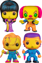 Funko Pop! Horror Classics - Chucky, Elvira, Pennywise & Michael Myers Blacklight - Bundle (Set of 4) - Real Pop Mania
