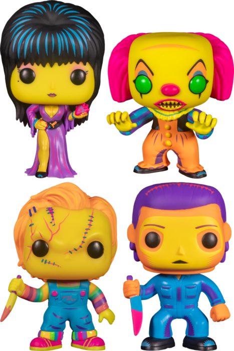 Funko Pop! Horror Classics - Chucky, Elvira, Pennywise & Michael Myers Blacklight - Bundle (Set of 4) - Real Pop Mania