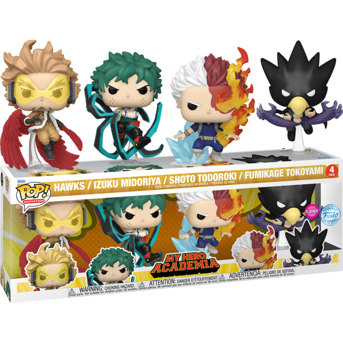 Funko Pop! My Hero Academia - Hawks, Izuku Midoriya, Shoto Todoroki & Fumikage Tokoyami Flocked - 4-Pack