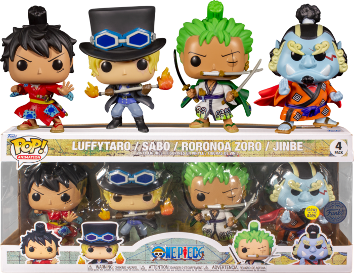 Kollega regulere deltage Funko Pop! One Piece - Luffytaro, Roronoa Zoro, Jinbe & Sabo Glow in t