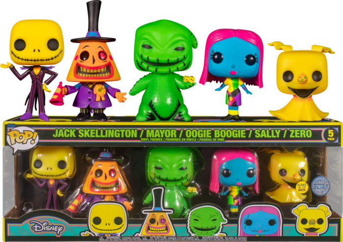 Funko Pop! The Nightmare Before Christmas - Jack Skellington, Sally, Mayor, Oogie Boogie & Zero Blacklight - 5-Pack - Real Pop Mania