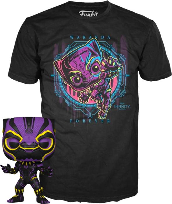 Funko Pop! Marvel: Blacklight - Black Panther Blacklight - Vinyl Figure & T-Shirt Box Set - Real Pop Mania