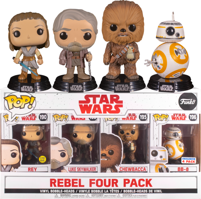 Funko Pop! Star Wars Episode VIII: The Last Jedi - Rey, Luke Skywalker, Chewbacca & BB-8 Rebel - 4-Pack - Real Pop Mania
