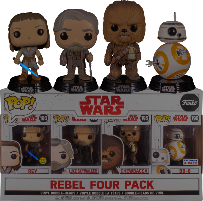 Funko Pop! Star Wars Episode VIII: The Last Jedi - Rey, Luke Skywalker, Chewbacca & BB-8 Rebel - 4-Pack - Real Pop Mania