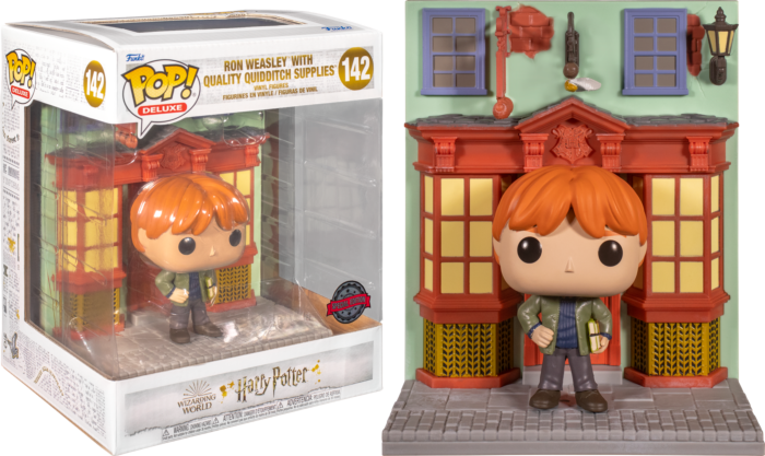 Funko Pop! Harry Potter - Ron Weasley with Quality Quidditch Supplies Diagon Alley Diorama Deluxe #142
