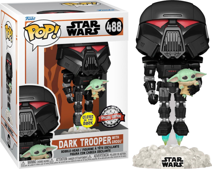 POP Star Wars Mandalorian Dark Trooper with Grogu Glow-in-the-Dark