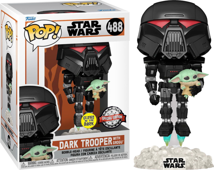 Funko Pop! Star Wars: The Mandalorian - Dark Trooper with Grogu Glow in the Dark #488 - Real Pop Mania
