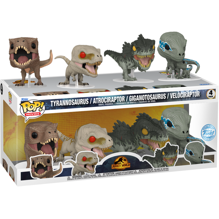 Funko Pop! Jurassic World: Dominion - Tyrannosaurus, Atrociraptor, Giganotosaurus & Velociraptor - 4-Pack