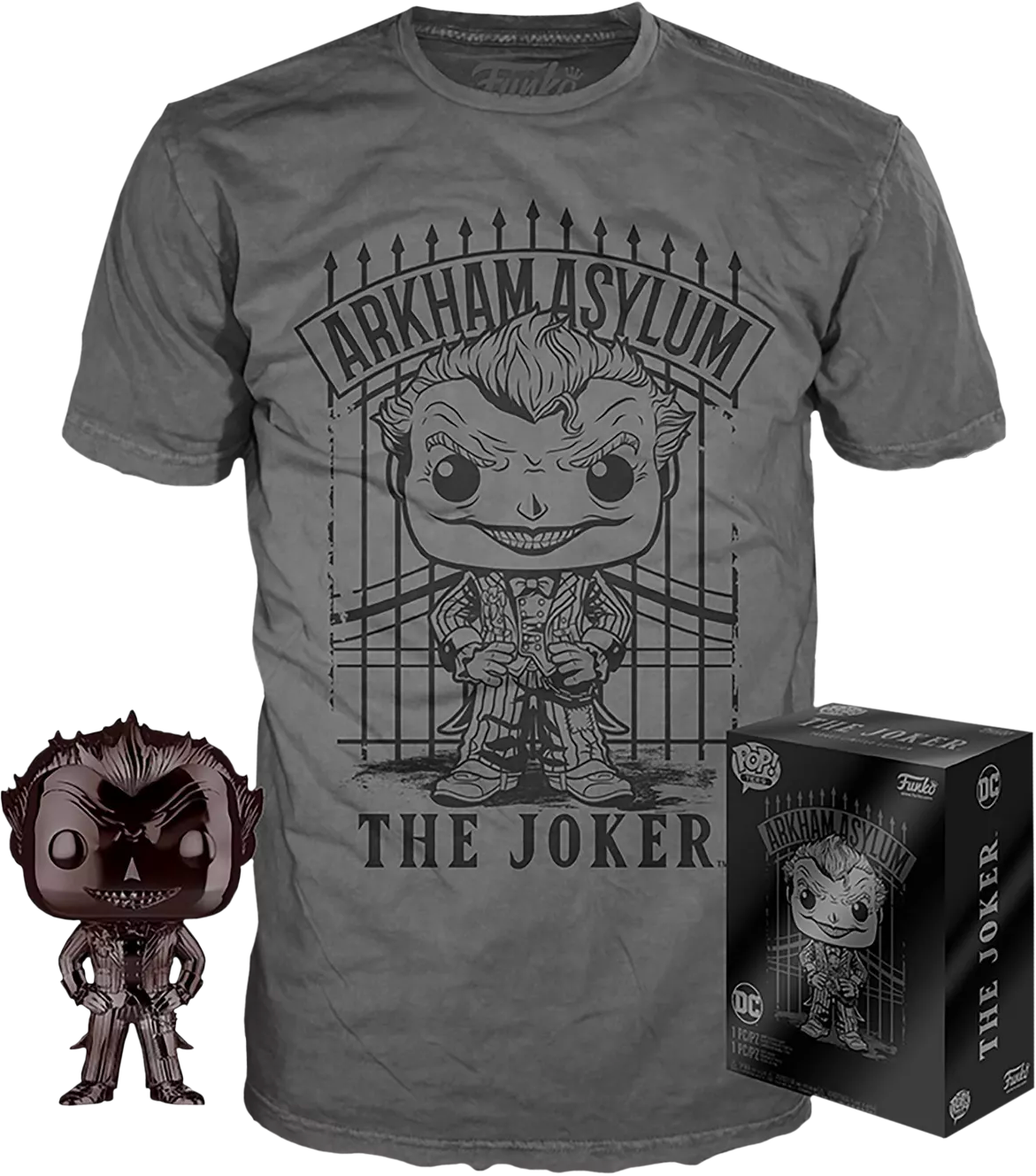 Funko - Batman: Arkham Asylum - The Joker Black Chrome - Vinyl Figure & T-Shirt Box Set - The Amazing Collectables