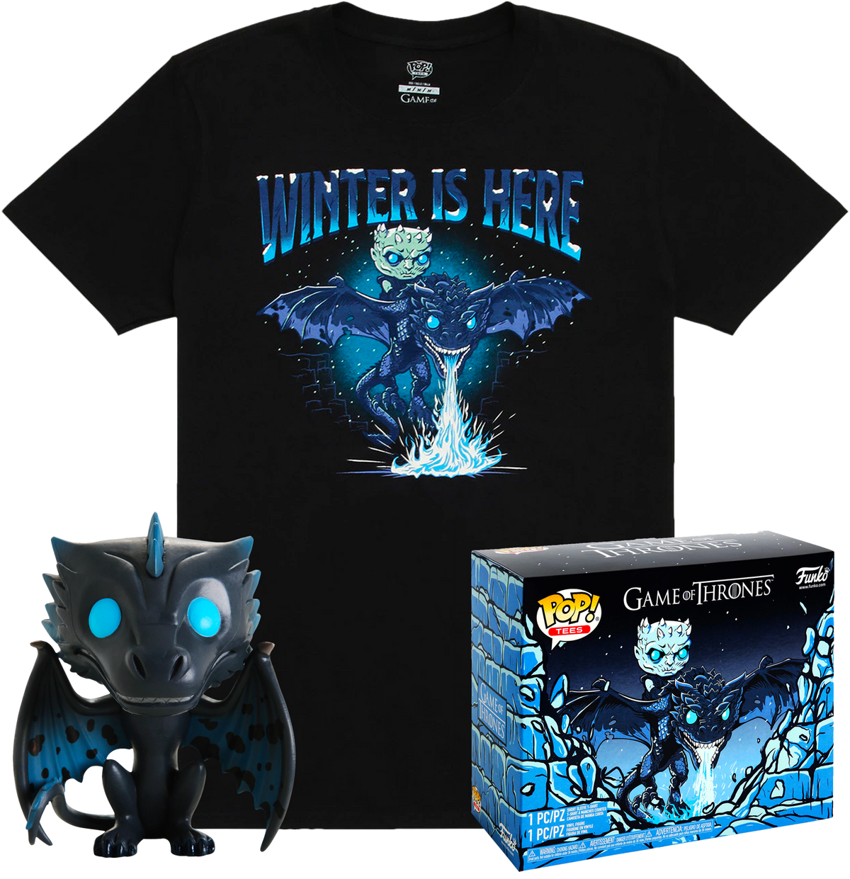 Funko - Game of Thrones - Icy Viserion Glow in the Dark - Vinyl Figure & T-Shirt Box Set - The Amazing Collectables