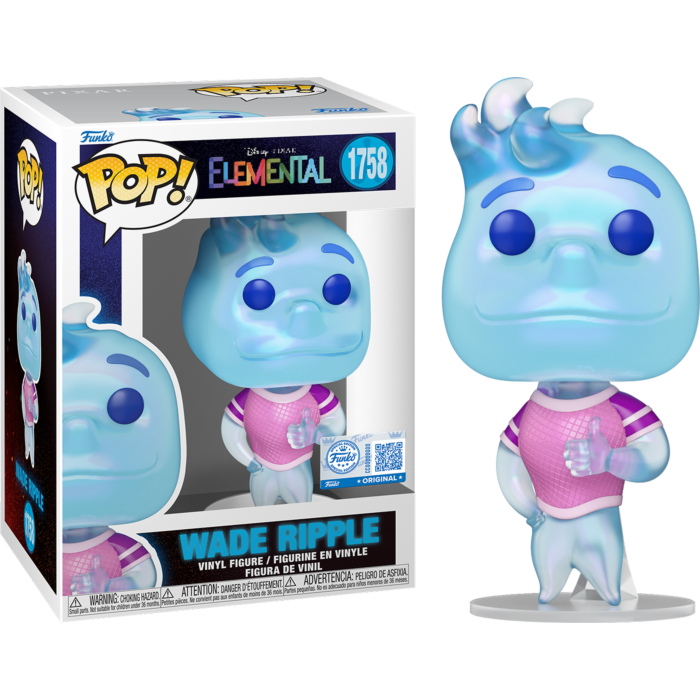 Funko Pop! Elemental - Wade Ripple #1758 - Chase Chance (+ Box of 3 Mystery Exclusive) - Real Pop Mania