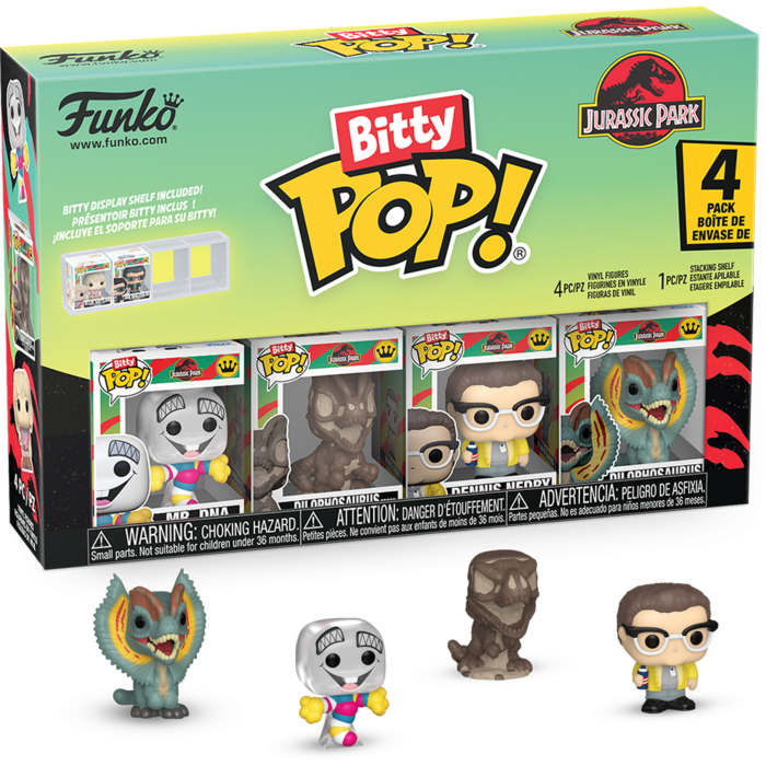 Funko Bitty Pop! Jurassic Park - Mr. DNA, Dilophosaurus Fossil, Dennis Nedry & Dilophosaurus - 4-Pack - Real Pop Mania