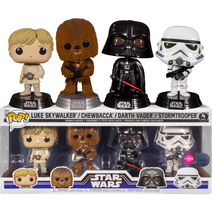 Funko Pop! Star Wars - Luke, Chewbacca, Darth Vader & Stormtrooper Flocked - 4-Pack [Restricted Shipping / Check Description]
