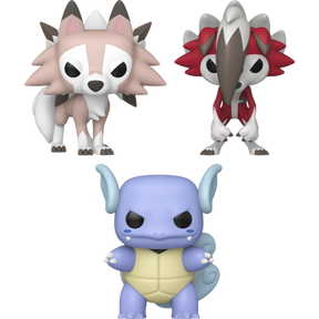 Funko Pop! Pokemon - Lycanroc (Midday Form), Lycanroc (Midnight Form) & Wartortle - Bundle (Set of 3)