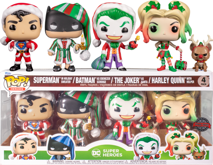 Funko Pop! DC Comics - Holiday Superman, Harley Quinn, Joker Santa & Scrooge Batman - 4-Pack