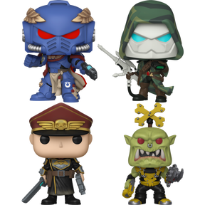 Funko Pop! Total War: Warhammer 40,000 - Ultramarines Captain, Astra Militarum Commisar, Ork Nob & Aeldari Ranger - Bundle (Set of 4)
