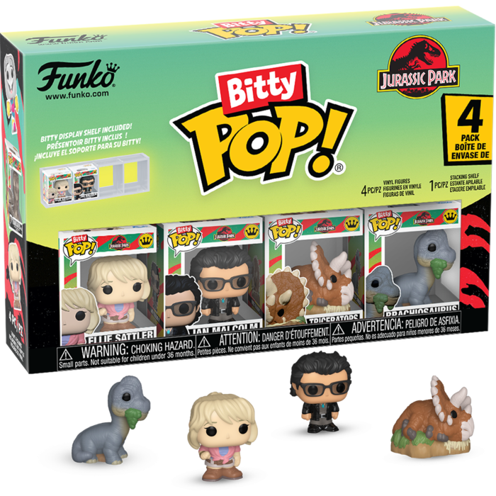 Funko Bitty Pop! Jurassic Park - Ellie Sattler, Ian Malcolm, Triceratops & Brachiosaurus -4-Pack - Real Pop Mania