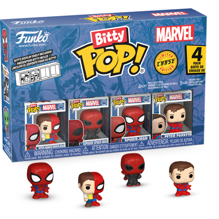 Funko Pop! Spider-Man - Peter Parker/ Spider-Man, Superior Spider-Man, Spider-Man & Mystery Chase Bitty - 4 Pack