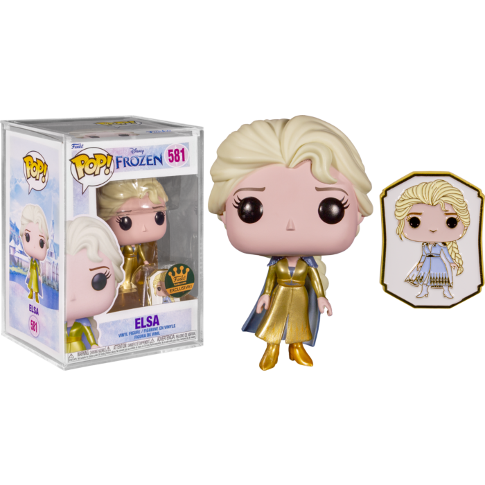 Funko Pop! Frozen - Elsa Gold Ultimate Princess with Enamel Pin in Acrylic Pop! Protector #581