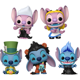 Funko Pop! Disney: Stitch in Costume - Angel as Alice & Ursula, and Stitch as Hades, Mad Hatter & Scar - Bundle (Set of 5) - Real Pop Mania