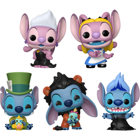 Funko Pop! Disney: Stitch in Costume - Angel as Alice & Ursula, and Stitch as Hades, Mad Hatter & Scar - Bundle (Set of 5) - Real Pop Mania