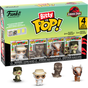 Funko Bitty Pop! Jurassic Park - John Hammond, Tyrannosaurus Fossil, Stygimoloch & Velociraptor - 4-Pack - Real Pop Mania