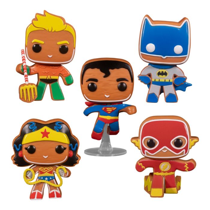 Funko Pop! DC Super Heroes - Gingerbread Batman, Aquaman, Superman, The Flash & Wonder Woman - 5-Pack