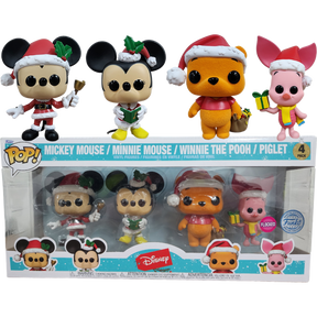 Funko Pop! Disney - Holiday - Mickey, Minnie, Piglet, Winnie the Pooh Flocked - 4-Pack